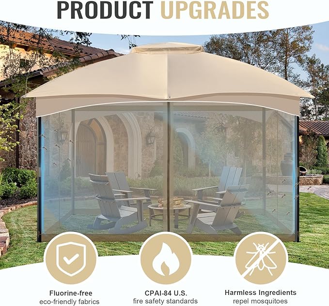 COWVIE Gazebo Replacement Netting Screen, 12' x 16' Universal Gazebo 4-Panel Mosquito Sidewalls with Double Zippers for Outdoor Patio (Only Netting)