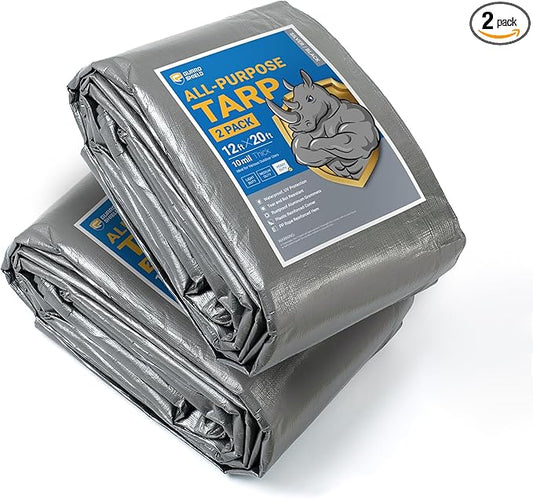 GUARD SHIELD Tarps Heavy Duty Waterproof 12x20 Feet Silver/Black Poly Tarp Cover Outdoor Thick UV Resistant Tarpaulin with Grommets 10mil (2-Pack)