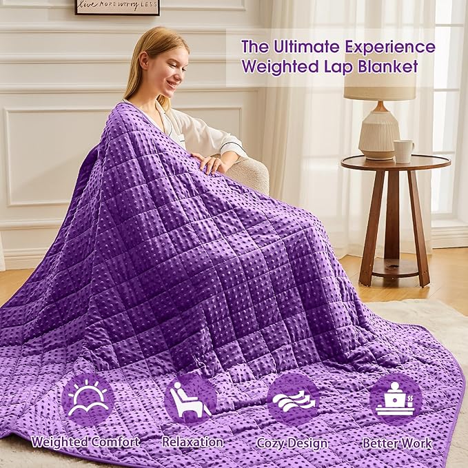 Weighted Blanket for Adults (12lbs, 48"x72" Twin Size) - Breathable Minky Heavy Blanket for 110-130lbs with Premium Glass Beads - Soft Thick Blanket for All-Season Sleeping - Purple