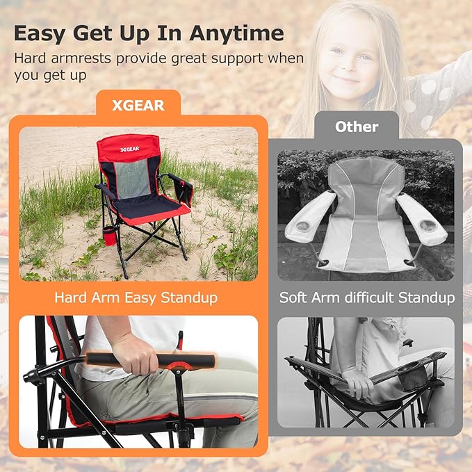 Camping Chair for Adults 350 LBS Support Camp Chair with Breathable Mesh Back Fabric with Arm Rest Cup Holder and Portable Carrying Bag