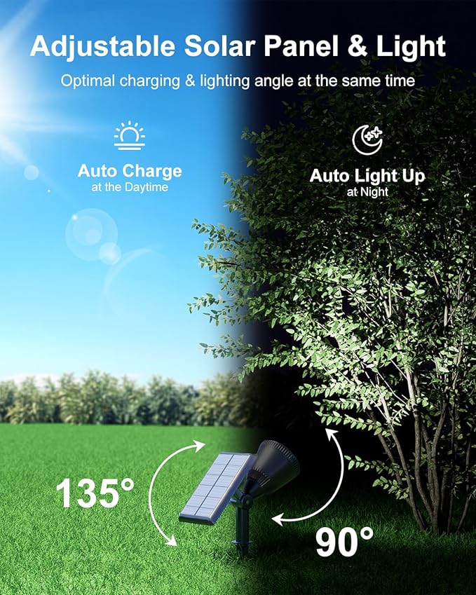 2 Pack Solar Powered Spot Lights Outdoor Waterproof Super Bright LED Yard Spotlight for Tree, Flag, Lawn, Statue, Sunset Landscape Accent Lighting for Outside House Wall Garden Backyard Sidewalk Path