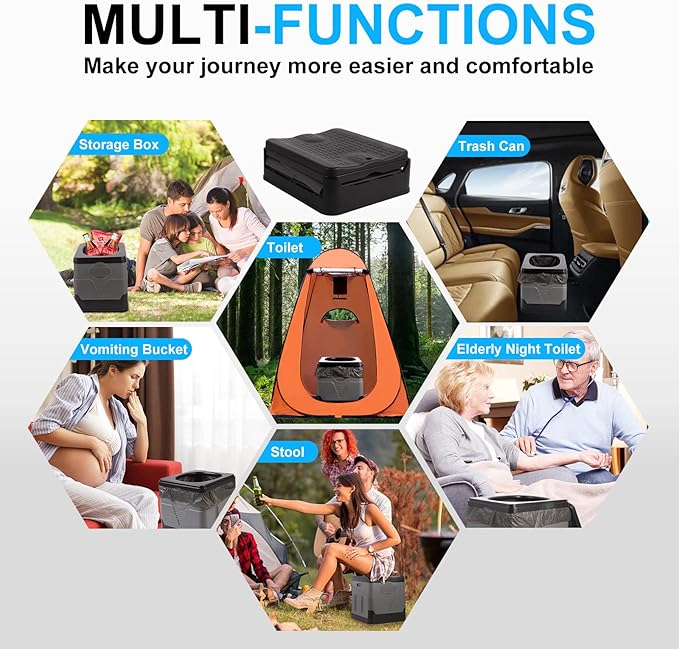 Portable Toilet Camping Toilets for Car Indoor Outdoor Commode Foldable Travel Potty for Camping,Tent,Hiking,Boating,Long Road Trips,Traffic jam,Home