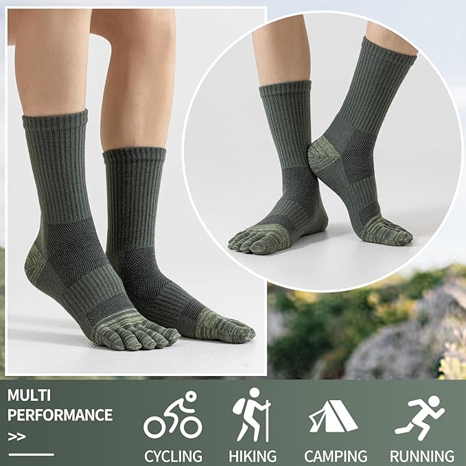 Merino Wool Toe Socks For Hiking Men&Women Thermal Winter Warm Boot Work Cushion Five Finger Socks 3 Pairs