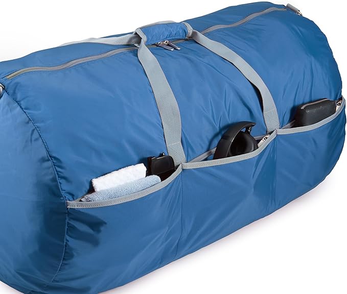 Amazon Essentials 32.4" Extra Large Foldable Nylon Duffel Bag for Travel/Storage with Zippered Pockets, 9254 Cubic Inch (150L), 50-LBS Capacity, Navy Blue (Previously Amazon Basics)