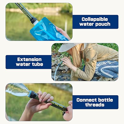 Water Filter Straw Outdoor Portable Water Purifier Survival Gear and Equipment for Hiking Camping Travel 3 Pack Army Green