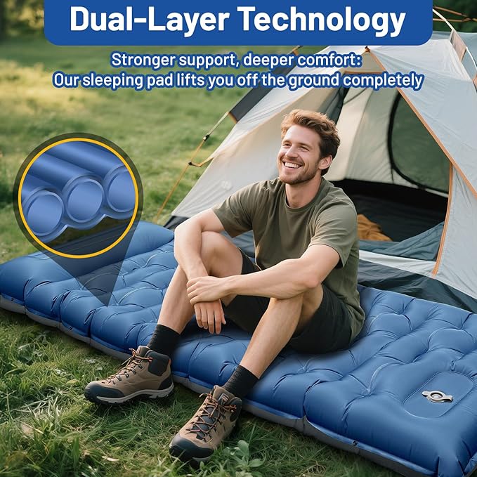 Camping Sleeping Pad, Extra Thick 6 Inch Camping Mat with Pillow Built-in Foot Pump Ultralight Inflatable Sleeping Pads Compact for Hiking Backpacking Camping Traveling Tent, Portable Sleeping Mat