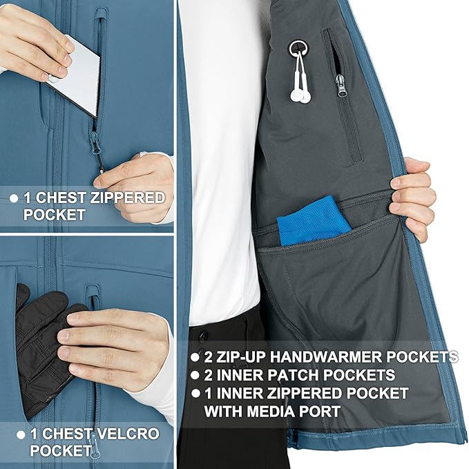 33,000ft Men's Lightweight Softshell Vest Outerwear Zip Up Fleece Lined Windproof Sleeveless Jacket for Golf Running Hiking
