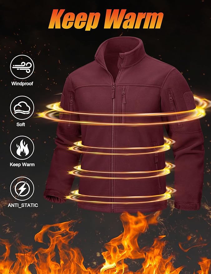 CRYSULLY Men's Fleece Jacket Tactical Full-Zip Winter Coat Jackets Multi Pockets