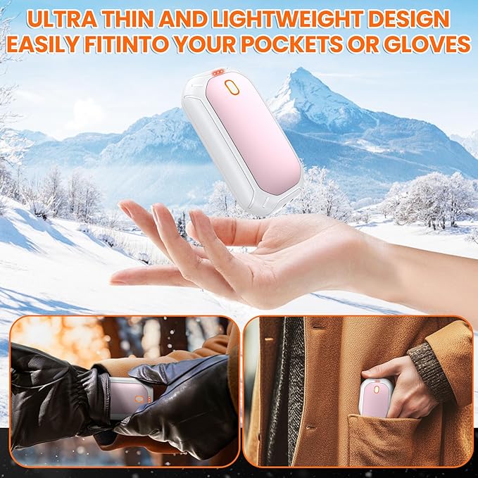 2 Pack Hand Warmers Rechargeable, 2025 New Portable Magnetic Electric with 12hrs Warmth, Double-Sided Heating Pocket Size for Outdoors, Camping - Winter Gifts for Women Men
