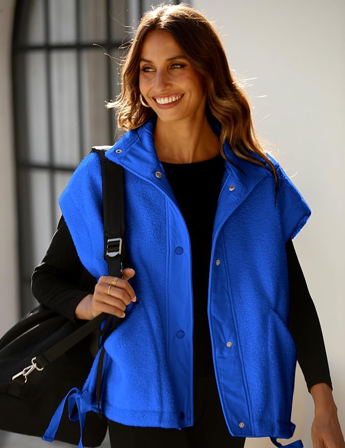 Athlisan Womens Fleece Vest Casual Sleeveless Button Down Sherpa Jacket Outerwear with Pockets