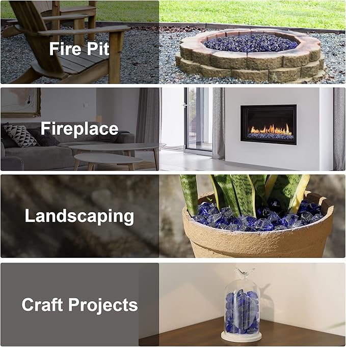Stanbroil 10-Pound Fire Glass - 1/2 inch Polygon Fire Glass for Fireplace Fire Pit and Landscaping, Cobalt Blue