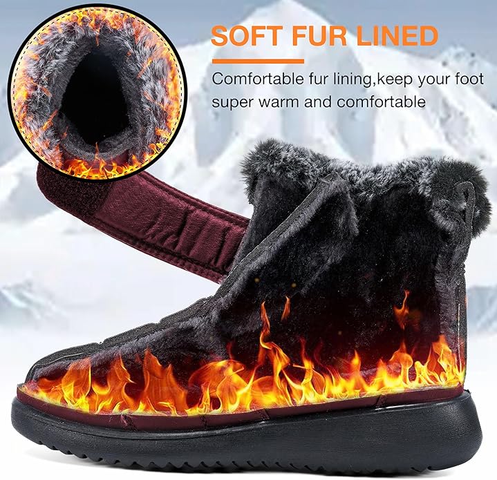 Women Snow Boots Winter Shoes with Fur Lined Warm Slip On Boots for Women Waterproof Booties Comfortable Outdoor Anti Slip Shoes