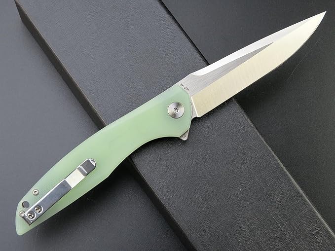 Eafengrow EF231 Folding Knife D2 Steel Blade G10 Handle Scales EDC Tool Knives for Working Outdoor Camping Hiking Fishing(jade)