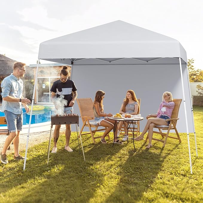 Tangkula 10x10 FT Pop Up Canopy with Sidewall, UPF 50+ Easy Setup Outdoor Tent with Backpack, 4 Stakes, Portable Heavy-Duty Canopy Tent for Party Events Camping Picnic, 10x10 Base, 8x8 Top