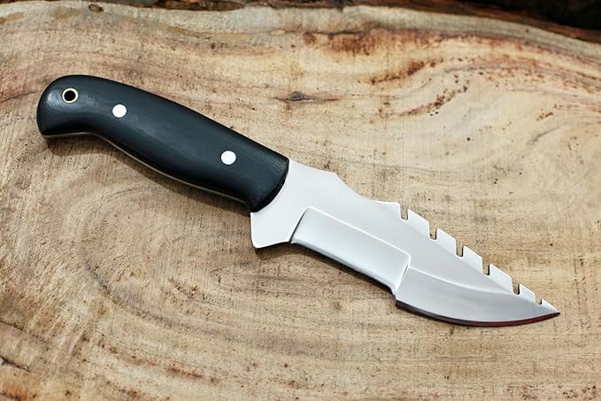 GCS Handmade D2 steel Hunting and Tactical Knife with Micarta Handle Fixed Blade Survival Knife Right Hand Scout Carry leather Sheath for Hunting Camping and EDC GCS 304 - Silver Fang