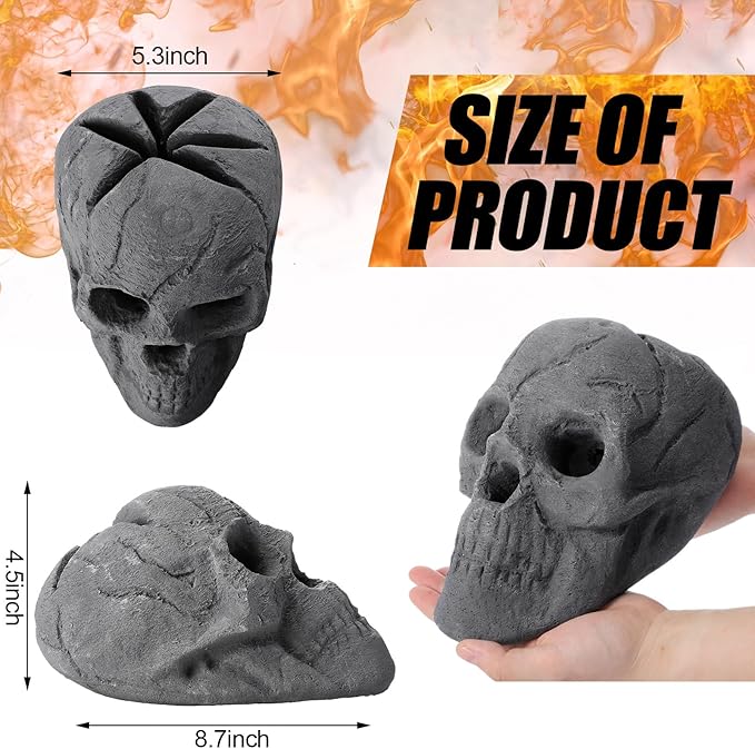 1 Pack Fire Pit Skulls 8.7 Inch Halloween Imitated Human Ceramic Firepit Head Fireproof Skulls Bonfire Accessories Fake Logs Halloween Decor for Gas Campfire Fireplace Wood Fires (Black)