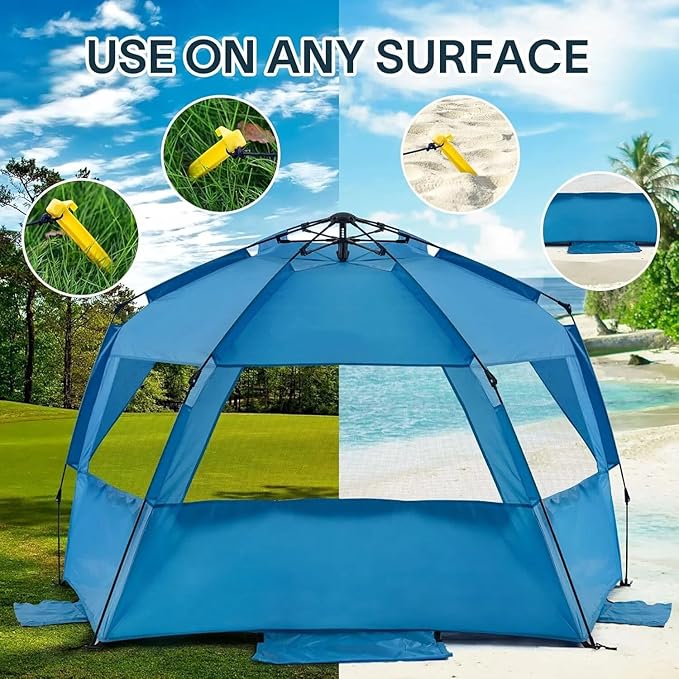 Alvantor Beach Tent Beach Umbrella Outdoor Sun Shelter Cabana Automatic Pop Up UPF 50+ Sun Shade Portable Camping Hiking Canopy Easy Setup Windproof Randomly Send Old or New Model