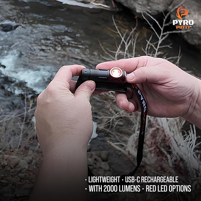 Phone Skope 3oz. Waterproof LED Headlamp with Red Light, Hands Free Torch for Hunting, Camping, or Backpacking, Rechargeable Battery, 2000 Lumen Output