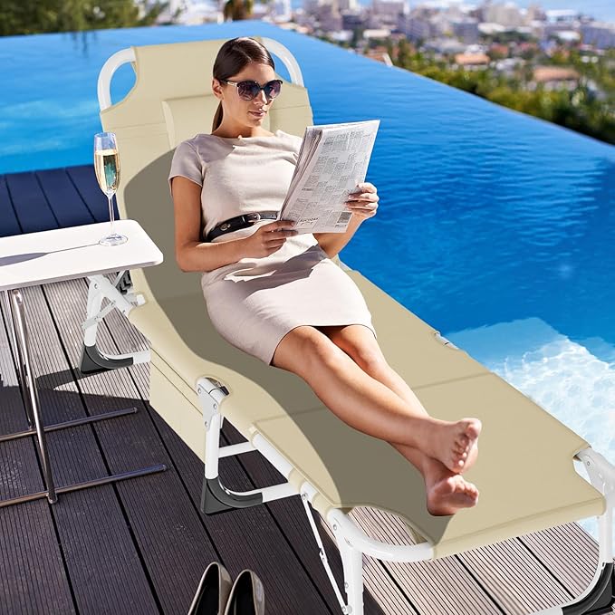 LILYPELLE Portable Folding Camping Cot, Adjustable 5-Position Face Down Folding Chaise Lounge Chairs, Outdoor Portable Folding Bed Sleeping Cot for Camping, Pool, Beach, Patio