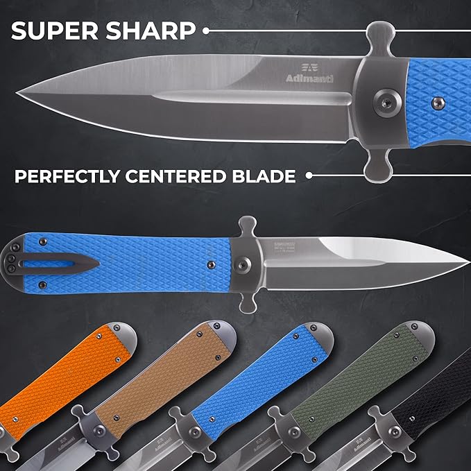 GANZO Firebird Adimanti Samson-BL Folding Pocket Knife Razor Sharp D2 Steel Blade Ergonomic G10 Anti-Slip Handle with Clip Hunting Fishing Camping Gear Outdoor Flipper EDC Pocket Knife (Blue)