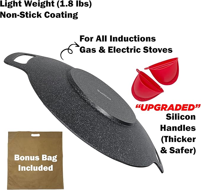 Korean Style BBQ Grill Pan for Stove Top, Camping and IH, 13" Round Griddle With Double Bottom, Non-stick Coating Frying Pan