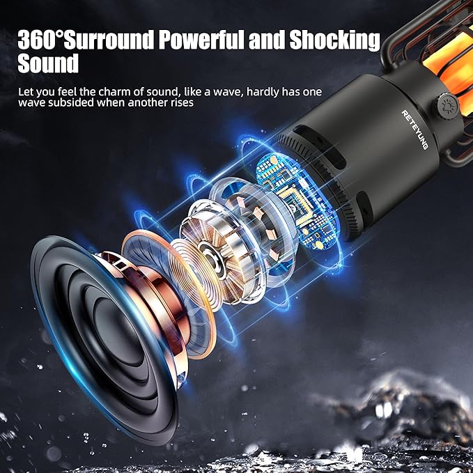 Outdoor Speakers Bluetooth Waterproof Patio,Wireless Portable LED Flame Light Speaker with Torch Atmosphere Lights for Patio/Yard/Party/Camping Black,Gifts for Men Women Dads Moms
