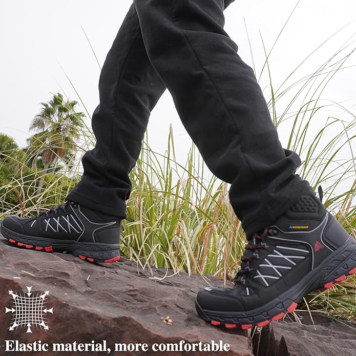 Queday Men's Hiking Boots Waterproof Outdoor Lightweight Trekking Shoes Ankle High Boots