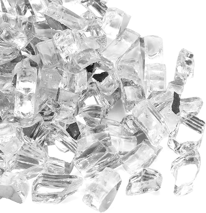 Fire Glass for Fire Pit, 1/2 Inch White Reflective Firepit Glass Rocks for Firepit Table, Outdoors and Indoors Fireplace, 20 Pounds