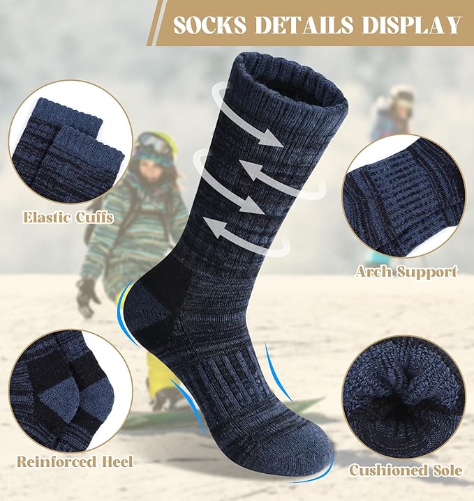 Justay 4 Pairs Merino Wool Socks for Women, Hiking Thermal Warm Winter Cozy Thick Boot Socks for Women Gifts