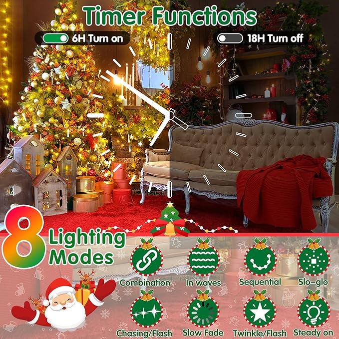 XURISEN 403FT 1000 LED Christmas Lights Outdoor Green Wire String Lights 8 Modes with Timer Memory Waterproof Fairy Light Plug in for Xmas Tree Wedding Yard Party Holiday Decorations(Warm White)