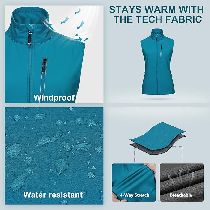 33,000ft Women's Lightweight Running Vest Outerwear with Pockets, Windproof Sleeveless Jacket for Golf Hiking Travel