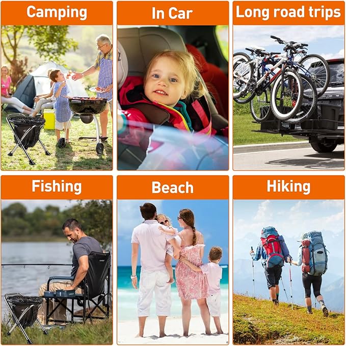 Upgrade Portable Toilet for Camping, Height Adjustable Travel Portable Potty for Adults, Stainless Steel Foldable Toilet for Car,Hiking,Beach and Camping Outdoor Use