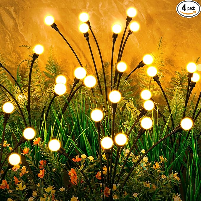 Solar Lights Outdoor(4-Pack, 32 LEDs), ASMAD Solar Garden Lights, Outdoor Decorations, Firefly Light for Patio Decor, Big Bulb, Unique Gifts for Women, Gifts for Grandma
