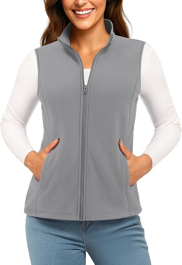 TACVASEN Women's Fleece Vest Lightweight Warm Vests Outerwear Sleeveless Zip Jacket Fall Winter Soft Vest with Pockets