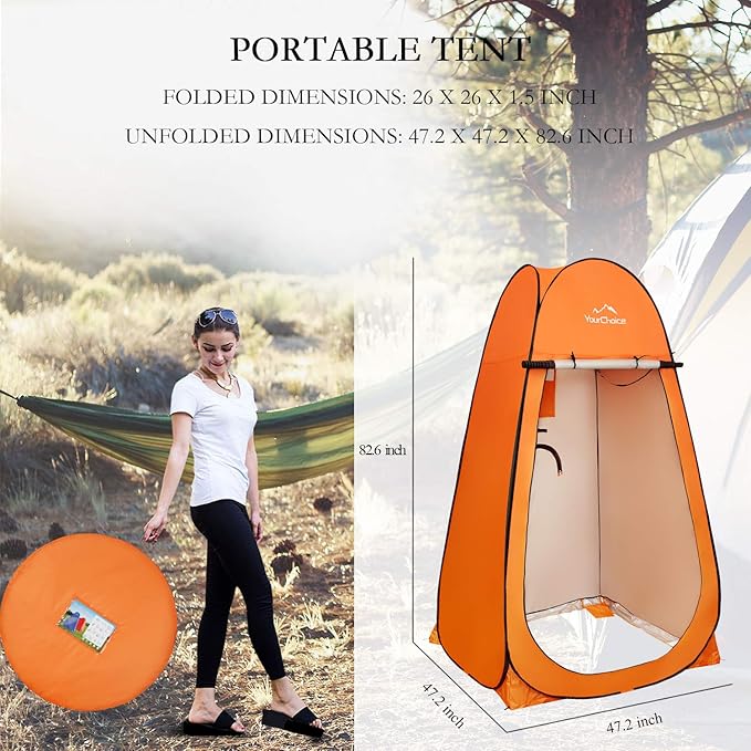 Your Choice XL Pop Up Privacy Shower Tent - Portable Changing Tent for Camping, Beach & Poolside - 82.6" Tall Double Storage Pockets & Carry Bag