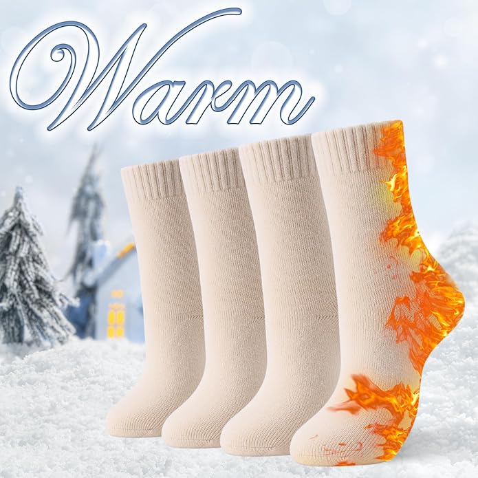 HUGSWEET Thermal Winter Socks for Women Extra Thick Insulated Heated Slipper Socks for Cold Weather 4 Pairs (Multicolor)