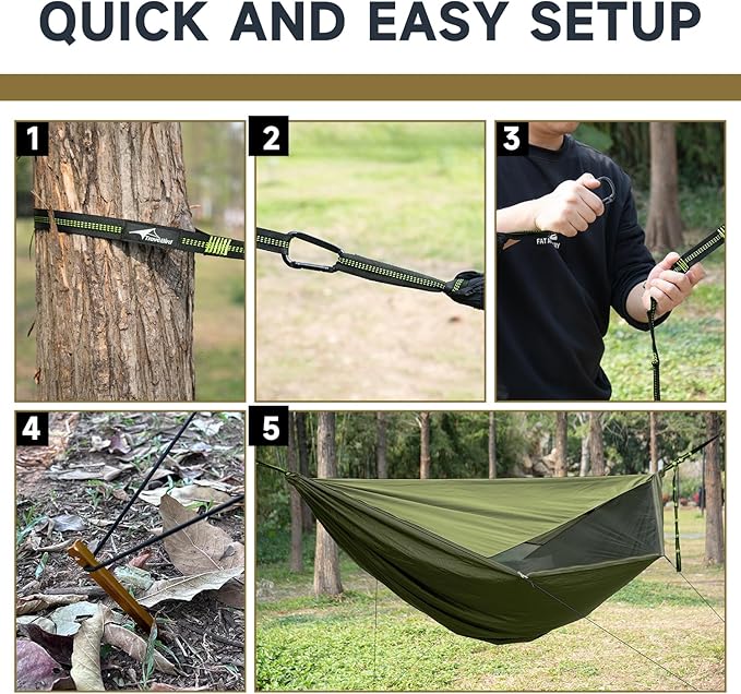 Camping Hammock with Mosquito Net and Sunshade, Backpacking Hammock with Ridge Rope Tree Straps, Lightweight Portable Hammocks for Outside, Hiking, and Travel