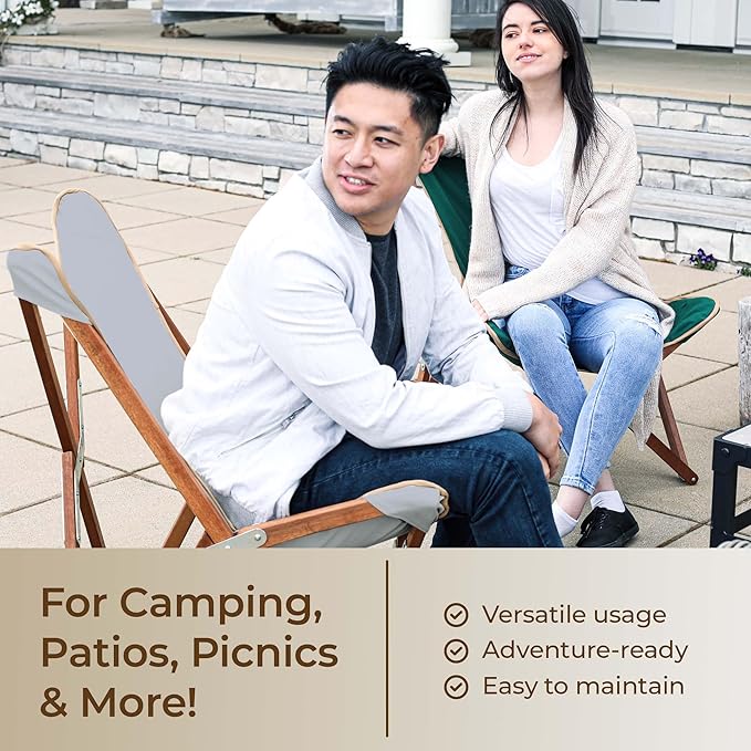 BYER OF MAINE Pangean Butterfly Chair, Easy-Fold Hardwood Sling Chair – Portable Beach, Camping & Patio Seat – 34″H × 23″W × 27″D in Granite