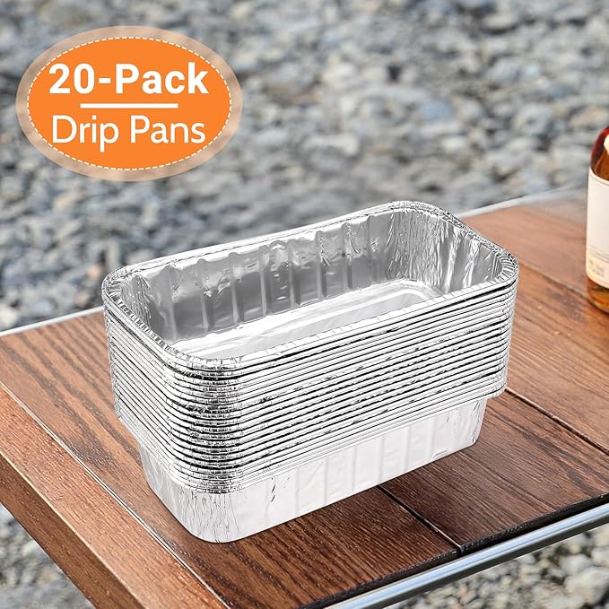 20 Pack Grill Drip Pans, Aluminum Foil Drip Pan Grease Catcher Cup Liner Compatible for Weber SmokeFire EX4/EX6/EPX6, Summit & Genesis II 400/600 Series, 11 x 5” Disposable Grill Grease Tray
