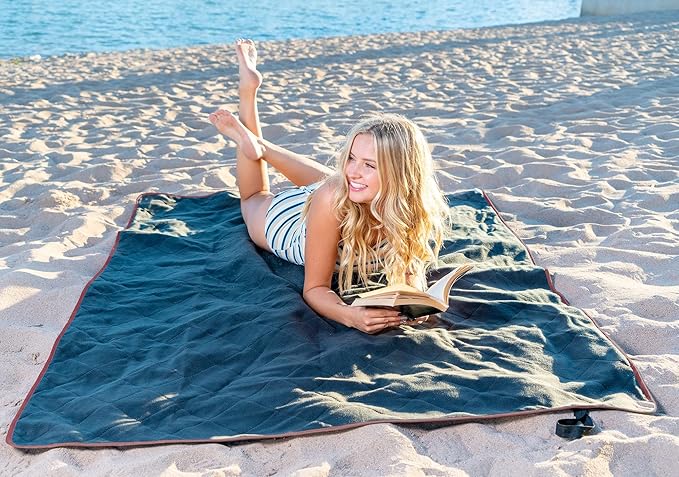 BRAWNTIDE Large Outdoor Waterproof Blanket - Extra Thick Fleece, Warm, Windproof, Sandproof, Quilted, 82" x 55", Ideal for Beaches, Picnics, Camping, Stadiums, Dogs, Car