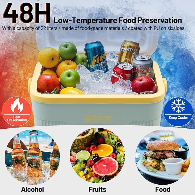 Himalaya 27 Quart 20 Quart Hard Camping Cooler,Ultra-Light Insulated Rotomolded Ice Cooler, Ice Retention with Ice,Portable Ice Chest Box with Handle for Drink Travel Beach Fishing Outdoor