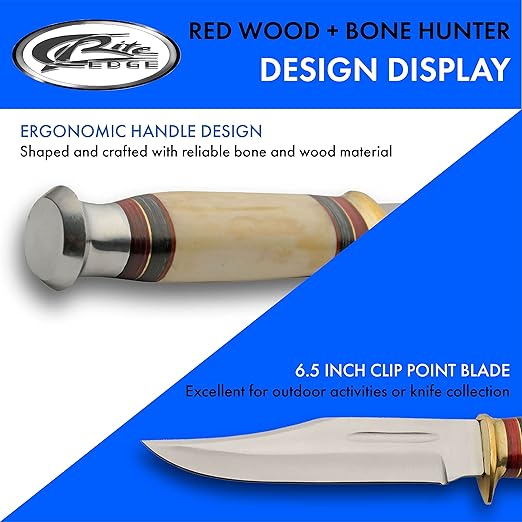 SZCO Full Tang Hunting Knife 11.5 Inch - Pocket Knife with Stainless Steel Blade, Bone Handle & Leather Sheath - Camping Knife for hunting - Skinning knife for Men