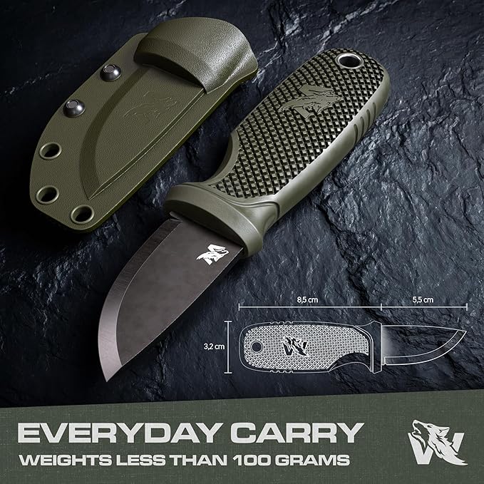 W-MINI 2 - EDC Neck Knife with Sheath and Necklace - Small EDC Fixed Blade Knife Necklace and Belt Clip - Pocket Fixed Blade Knives - Full Tang Neck Knife with Sheath Tactical + Fire Starter