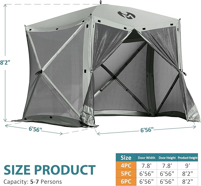 Exacme Portable Gazebo Pop up Tent for Camping, Outdoor Four Sides Pop-up Clam Screen Tent with Canopy Shelter, 1024 (5PC, Silver Grey)