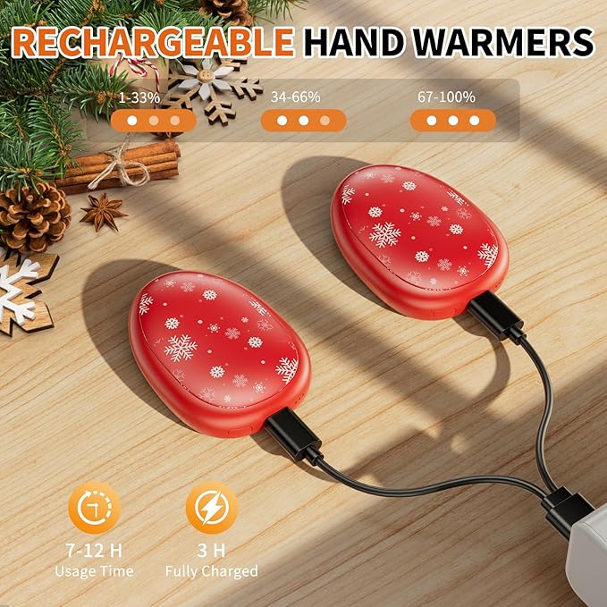 coldSky Rechargeable Hand Warmers 2 Pack, Magnetic 2-in-1 Reusable Electric Hand Warmer, 3 Heat Settings Portable Pocket Hand Heater Gifts for Women Men Christmas, Skiing, Camping, Hunting