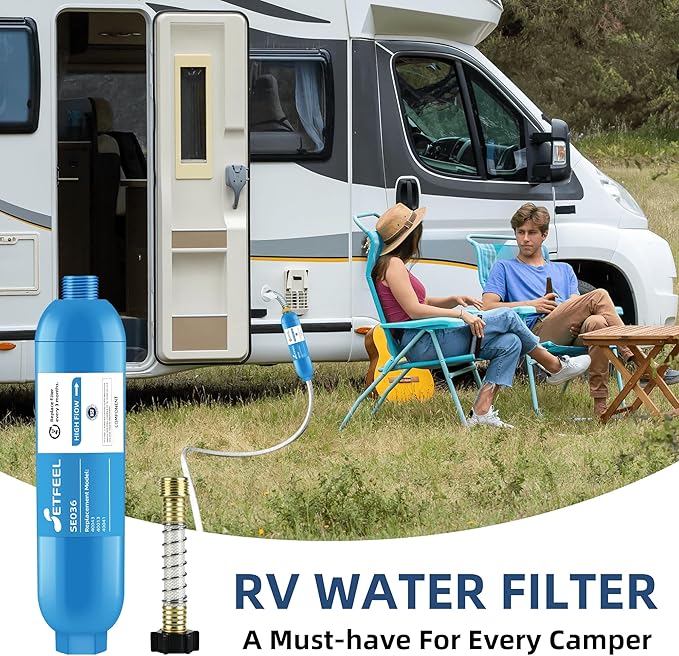 RV Inline Hose Water Filter, NSF Certified Camper Water Filter with Flexible Hose Protectors For RV Garden, Camping Essentials For Reduces Chlorine, Bad Taste, Odor In Drinking Water, 3 Pack SETFEEL