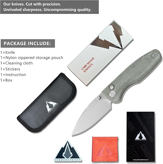 CMB Predator V3 Pocket Folding Knife for EDC with 3.42" Micarta Handle 14C28N Steel Blade Camping Hiking Knife with Pocket Clip for Men Women CMB-19 (CMB-19A)