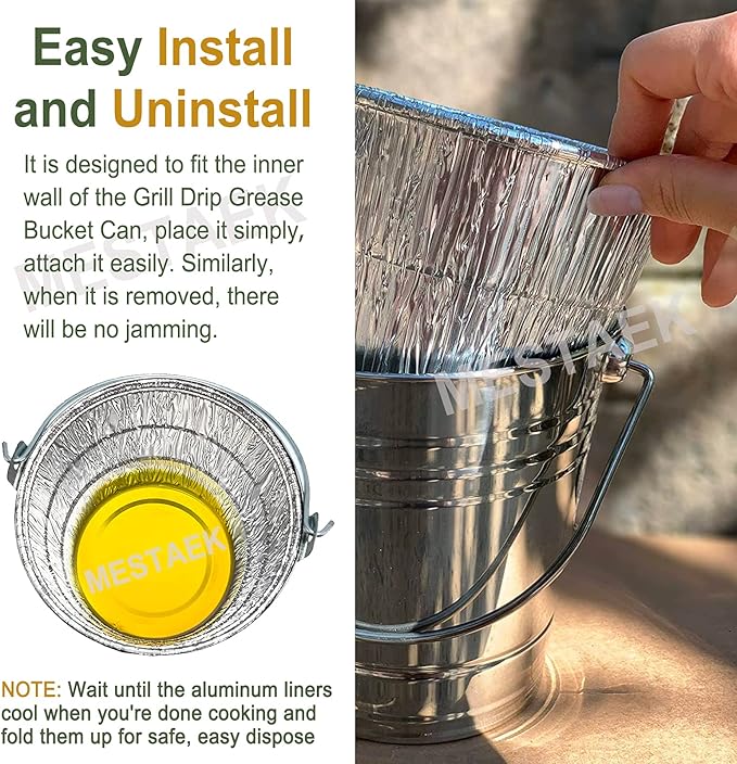 Grill Drip Bucket with 20-Pack Disposable Foil Liner,Compatible with Traeger 608/648, Pit Boss Grills, Oklahoma Joe's & Rec Tec, 6.3"x6.0", 1800ml
