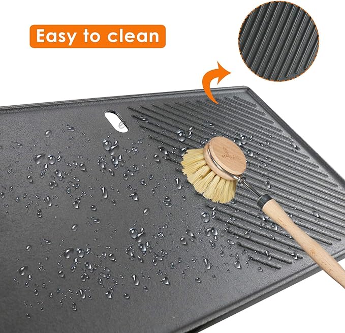 Uniflasy Cast Iron Reversible Grill Stove Top Griddle Pan 16 7/8" Skillet Flat Pan, Cast Iron Grill Griddle Plate for Charbroil 463420508 463420509 Gas Grills Replacement Parts, Cookware Accessories