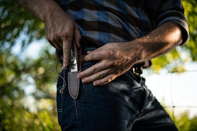 Uncle Henry PH2N Next Gen Mini Pro Hunter 6.75in High Carbon S.S. Full Tang Fixed Blade Knife with a 2.8in Blade and Staglon Handle for Outdoor Survival, Camping and Hunting, White/Brown